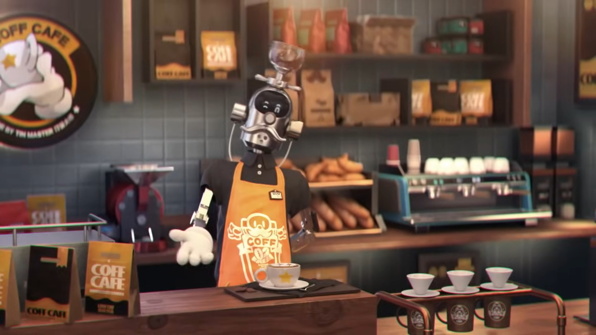 Un robot sirviendo café.