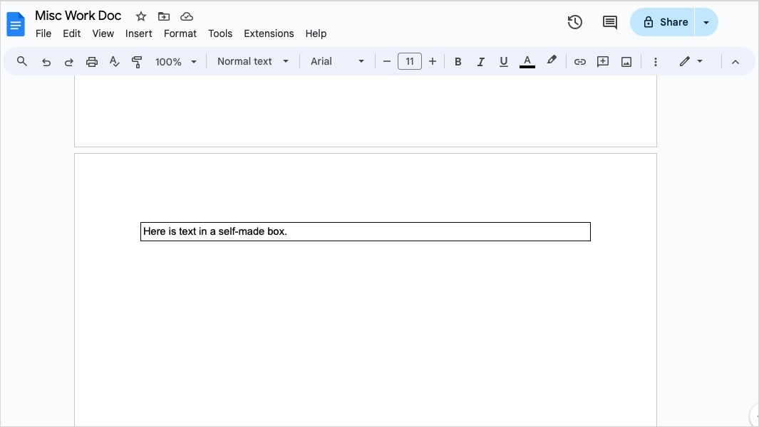 Text with borders in Google Docs.