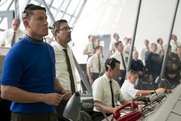 Channing Tatum and Ray Romano stand in Mission Control in Fly Me to the Moon.