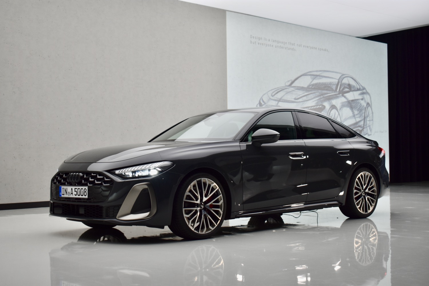 Front three quarter view of a 2025 Audi A5 sedan.