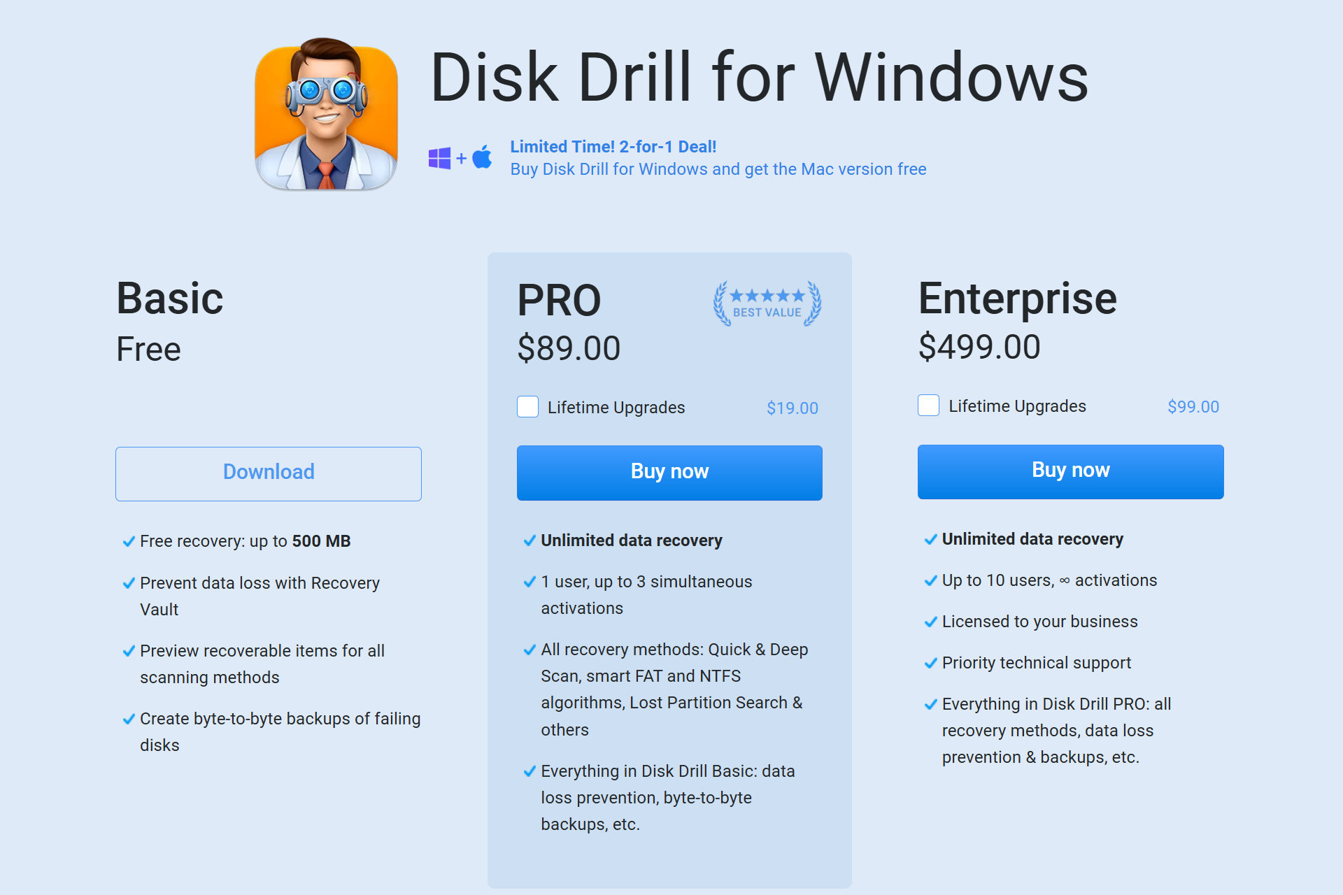 Disk Drill Pro doesn't require a subscription and the paid version supports three computers.