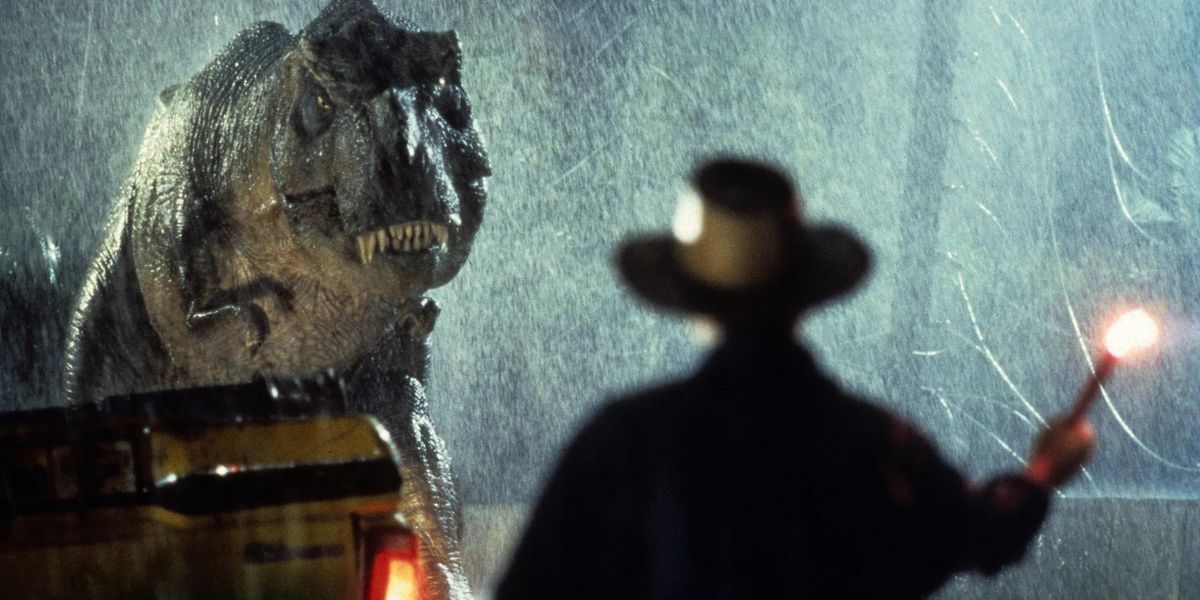 El Dr. Grant atrae al T Rex en Jurassic Park