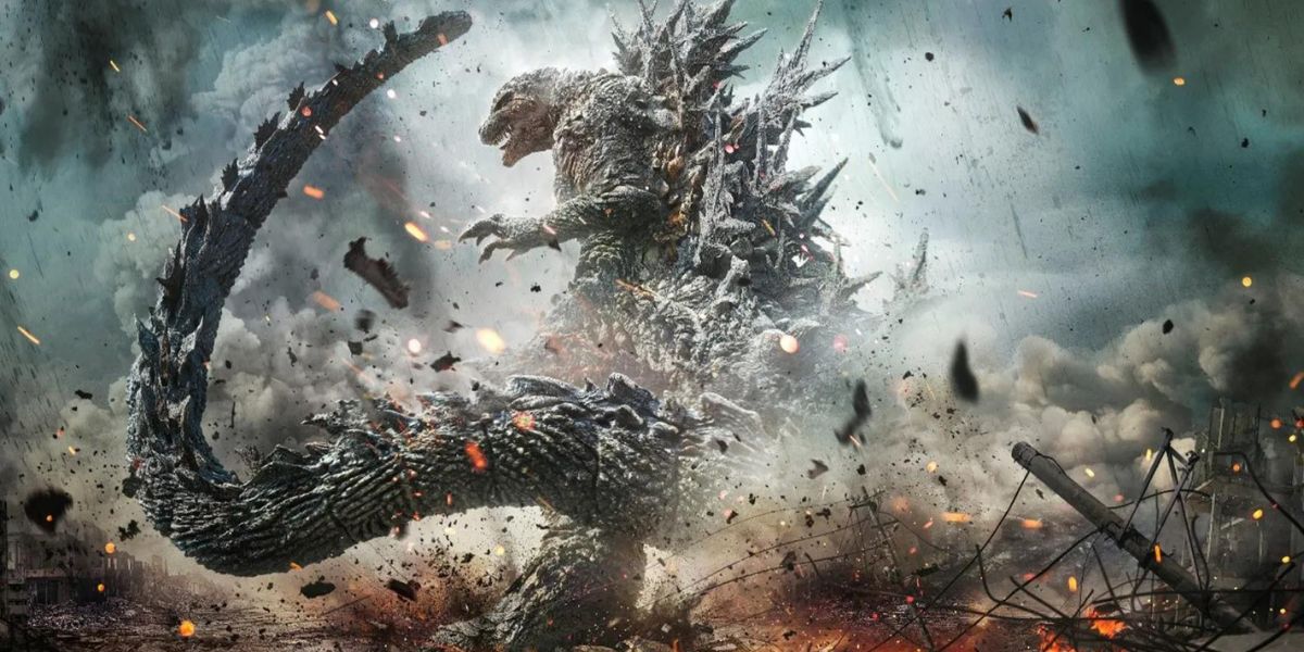 Godzilla destrói uma cidade em Godzilla Minus One