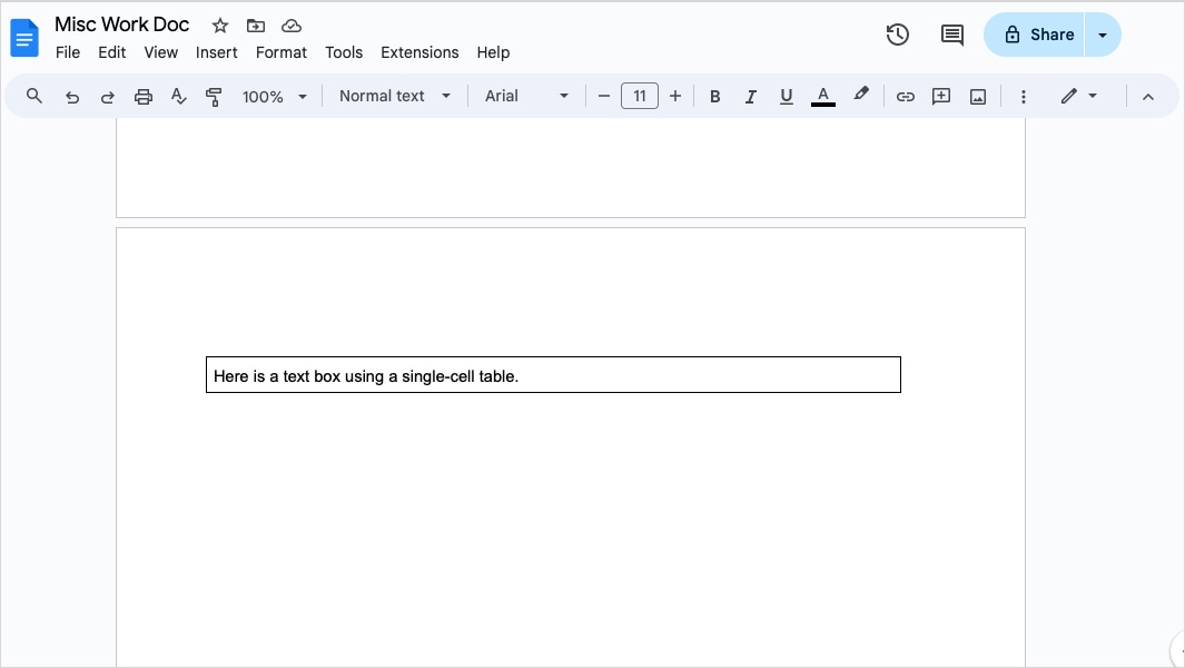 How to insert a text box in Google Docs