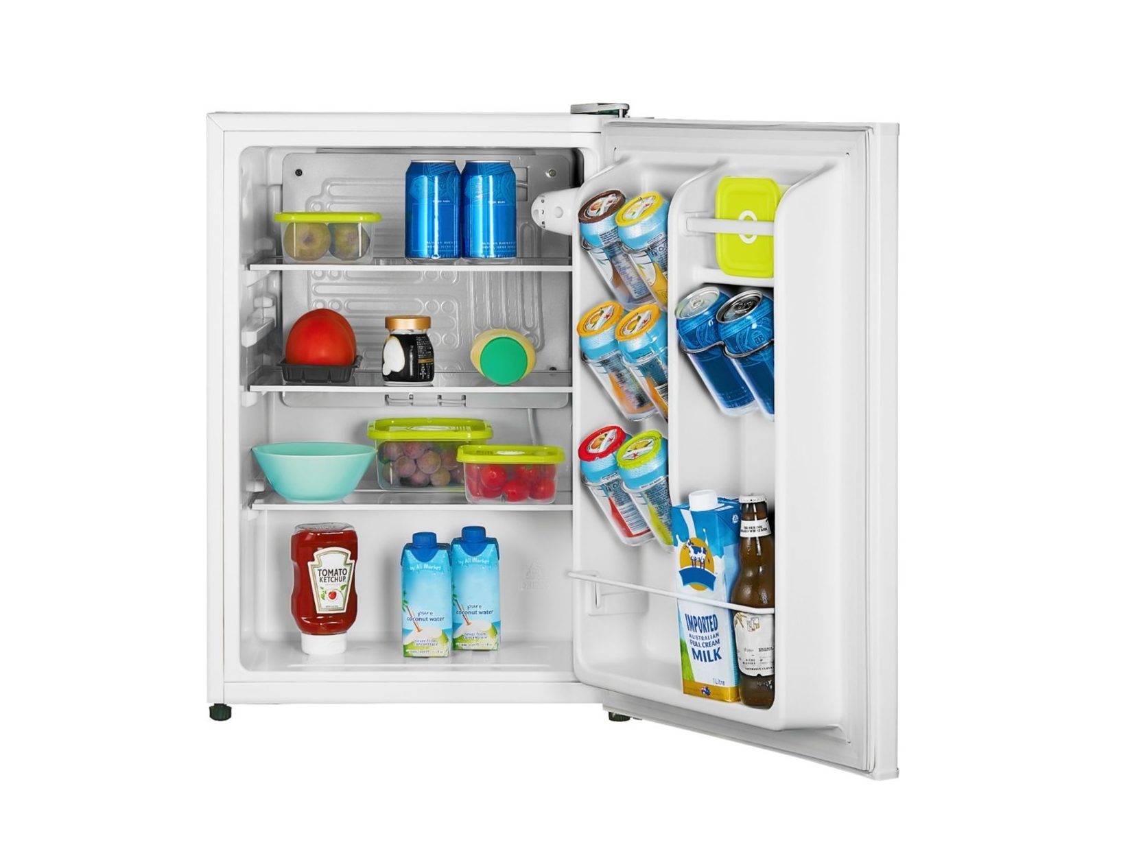An inside look at how your Insignia 2.6 Cubic Foot Mini Fridge might look.