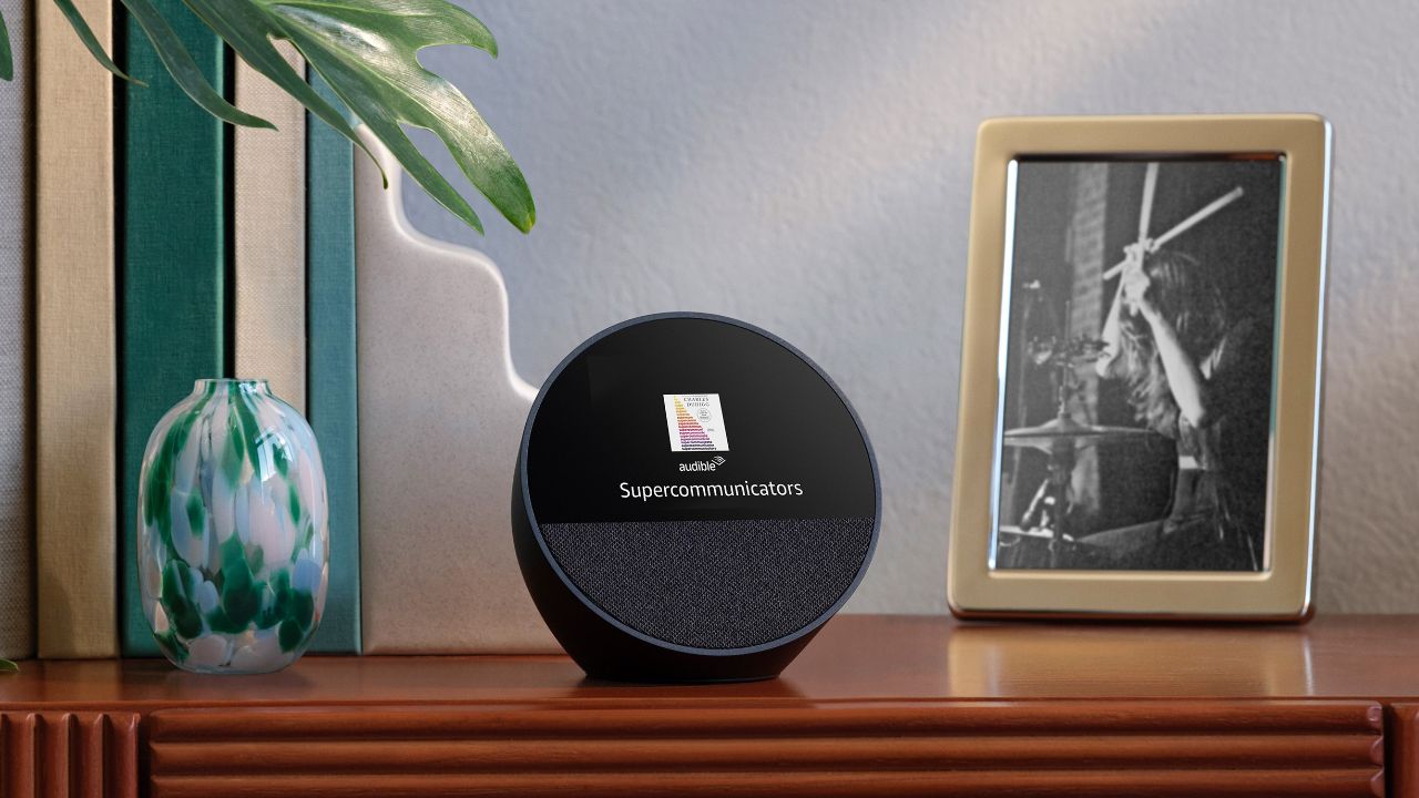 The Echo Spot on a shelf.