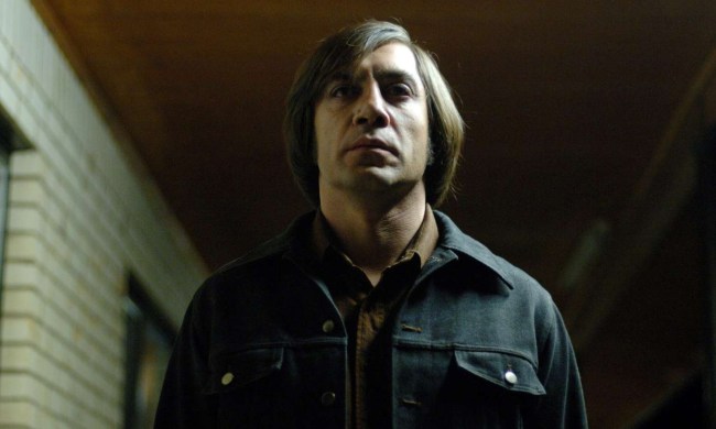 Javier Bardem as the menacing hitman Anton Chigurh in No Country for Old Men.