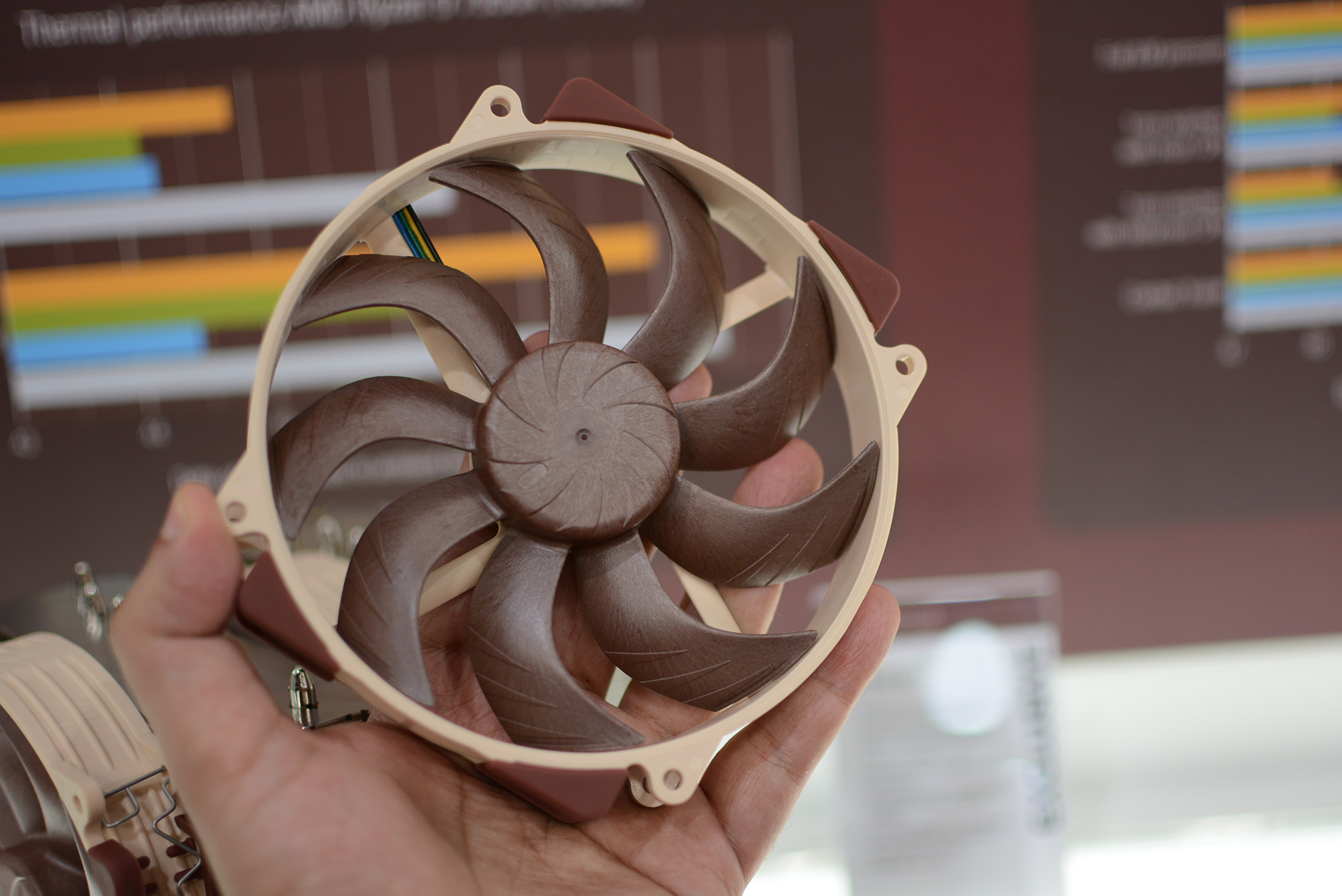 The Notua NF-A14x25r G2 140mm round-frame case fan showcased at Computex 2024.