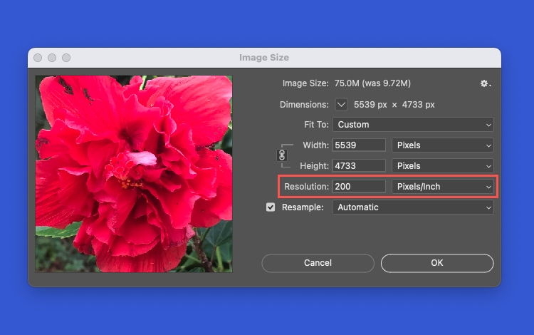 How to increase the resolution of an image in Photoshop