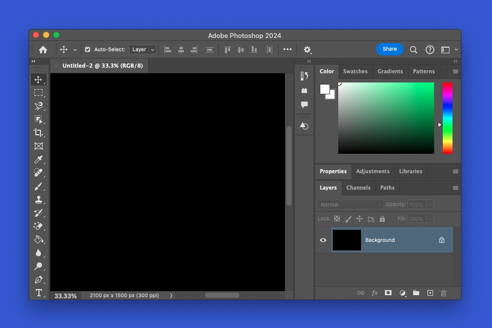 Photoshop Panels on the right side.