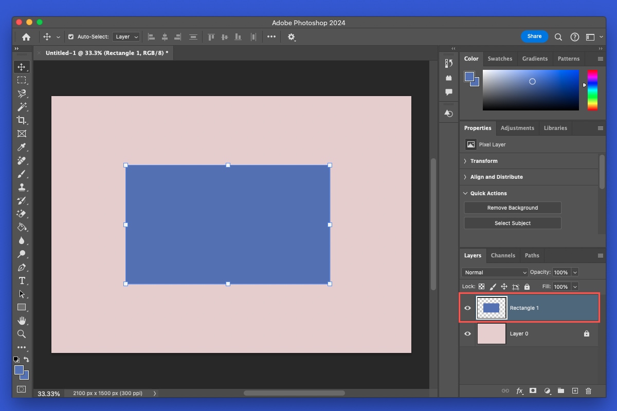 Rectangle layer unlocked in Photoshop.