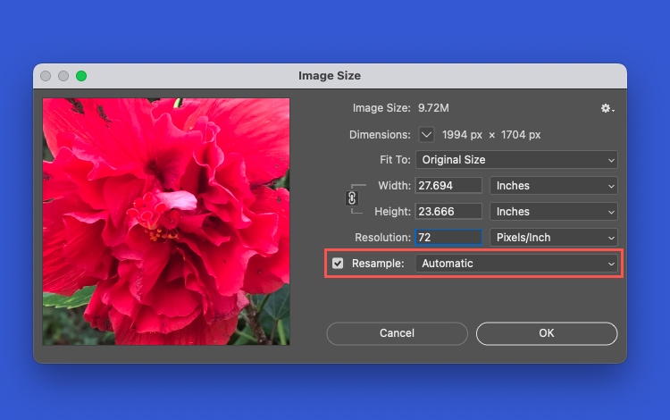 How to increase the resolution of an image in Photoshop