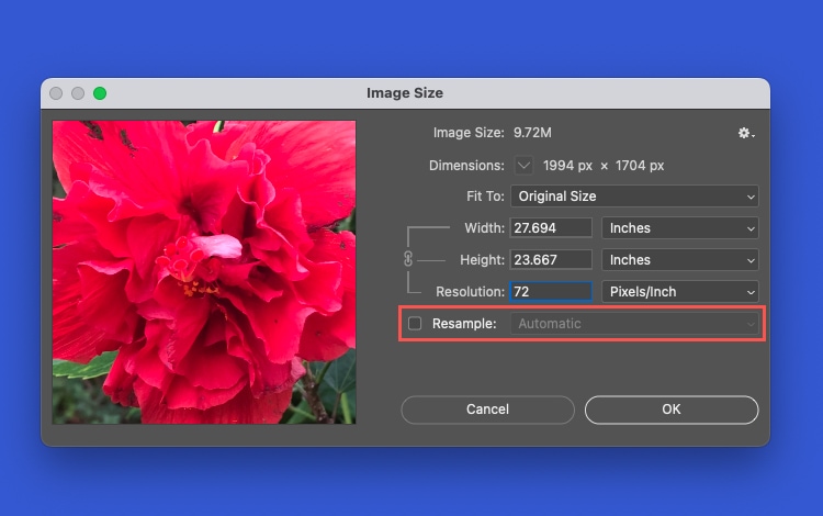 How to increase the resolution of an image in Photoshop