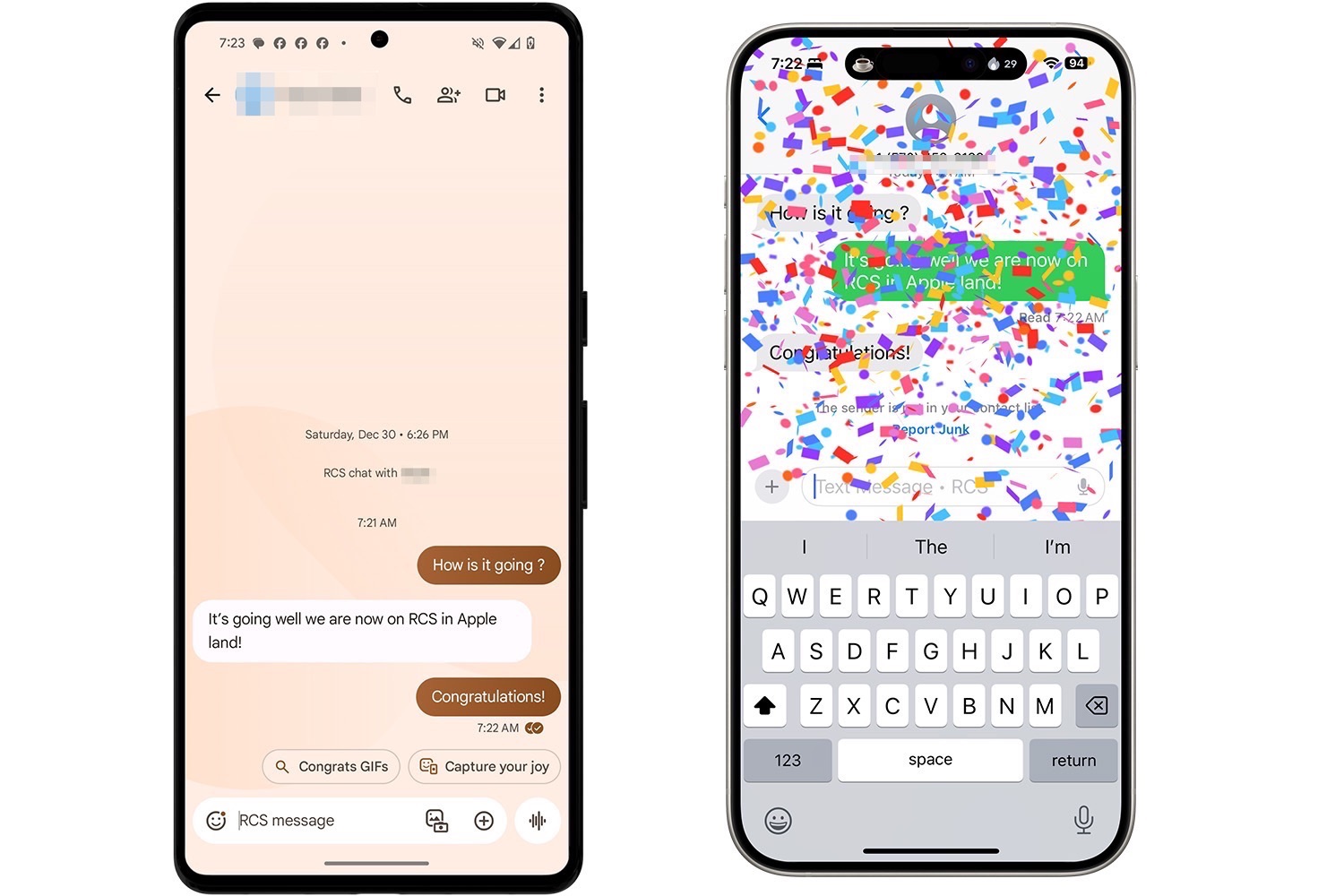 Screenshot showing what happens when an Android user sends something other than regular texts to an iPhone user with RCS.