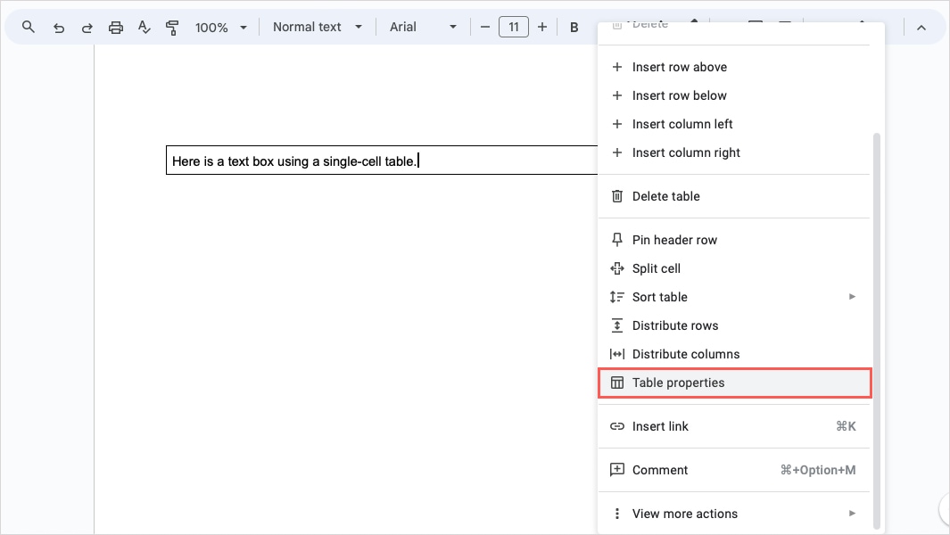 How to insert a text box in Google Docs