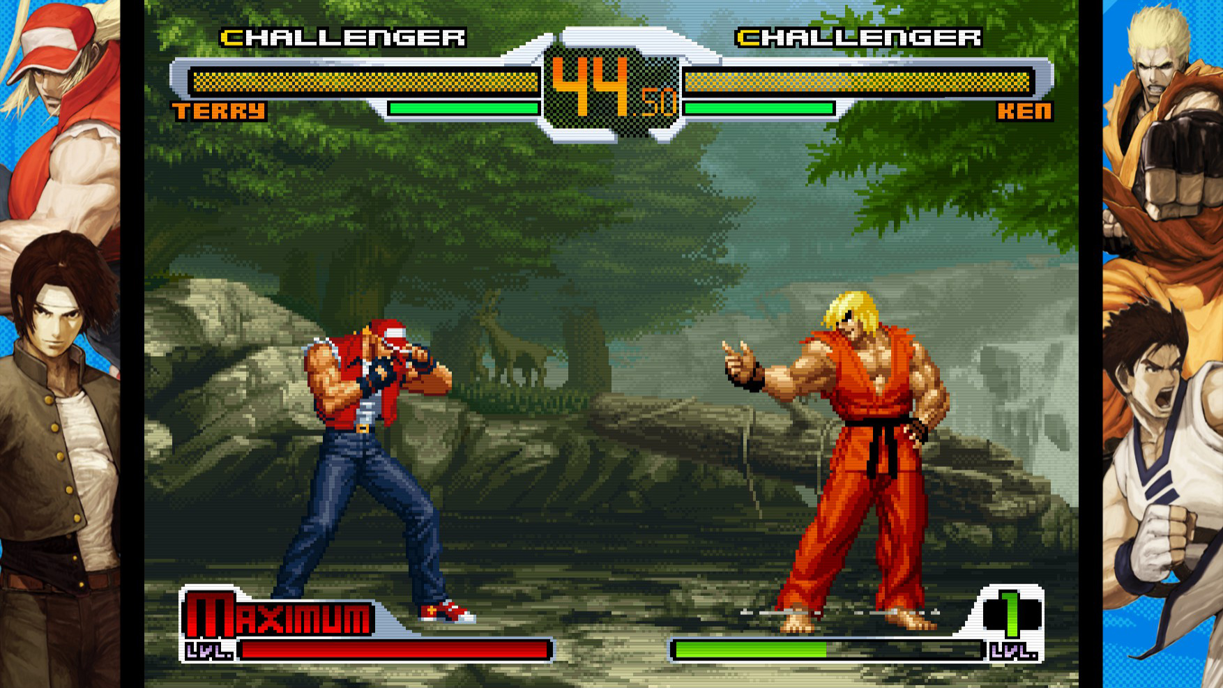 Terry Bogard et Ken s'affrontent dans SNK contre Capcom SVC Chaos.