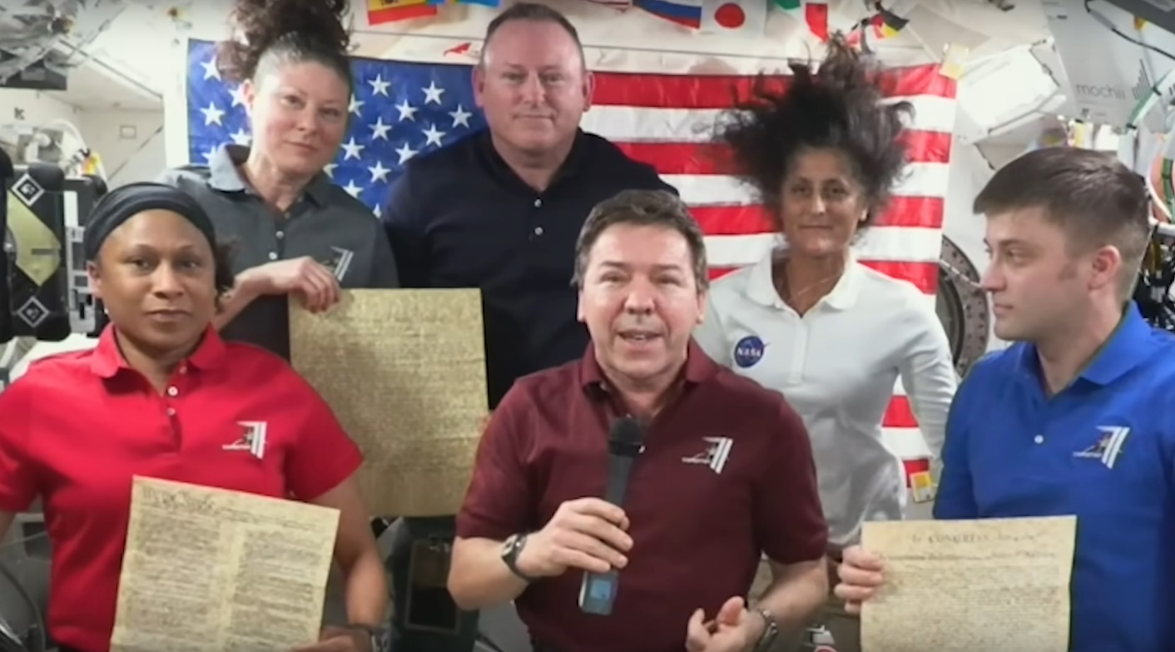 NASA astronauts aboard the ISS send a Fourth of July message.