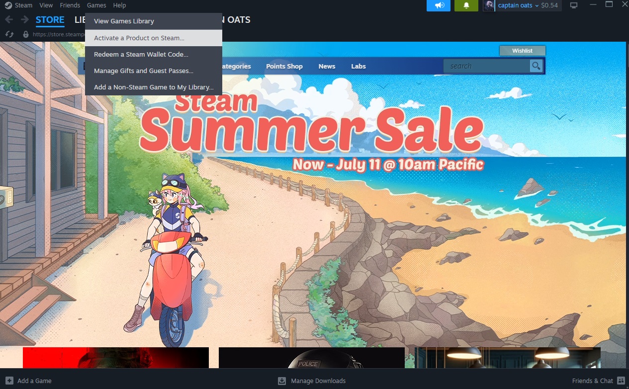 La page d'accueil de Steam.