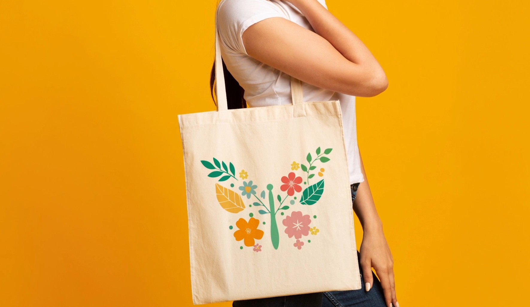 A graphic shown on a bag.