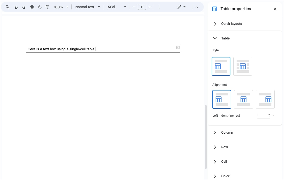 How to insert a text box in Google Docs