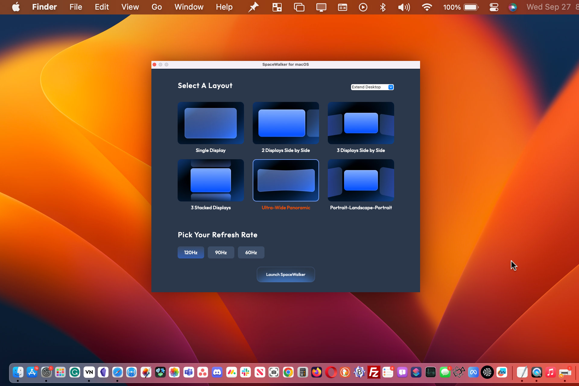 Viture SpaceWalker has several display options on macOS.