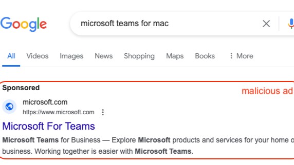 Malicious ad example for Microsoft Teams.