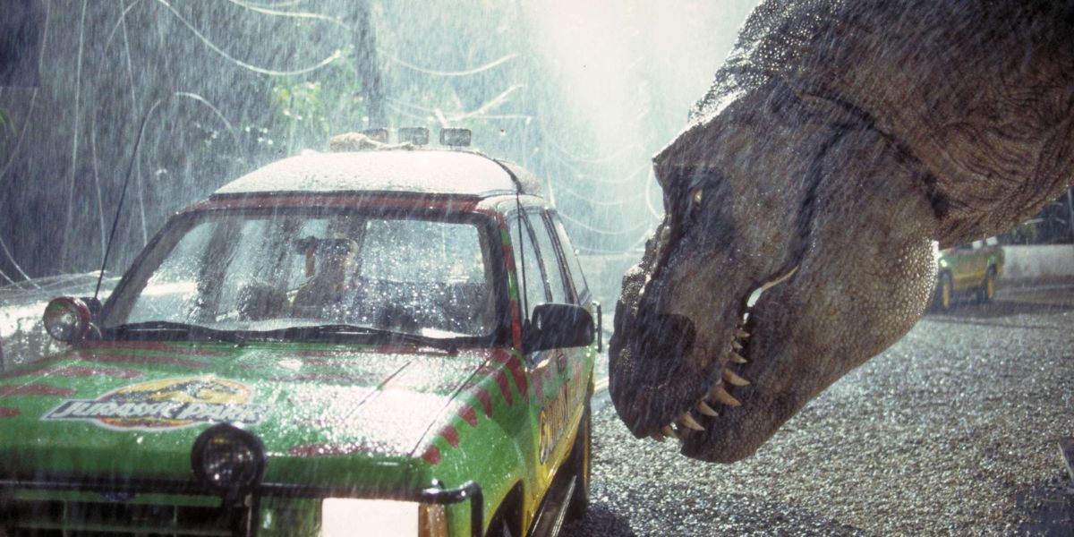 El T Rex encuentra el jeep en Jurassic Park