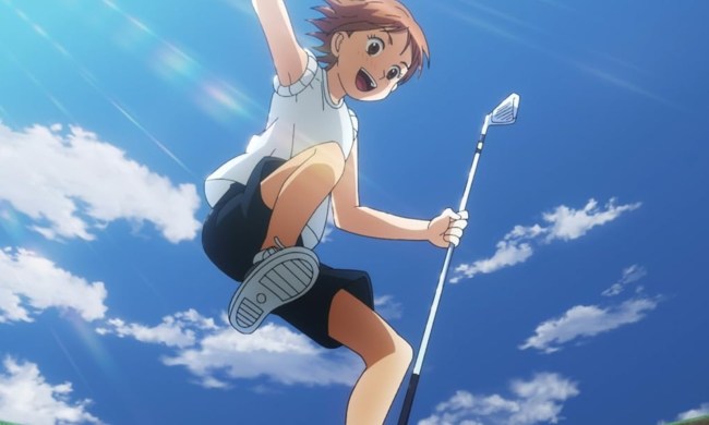 The protagonist of Tonbo! jumping in the air holding her golf club.