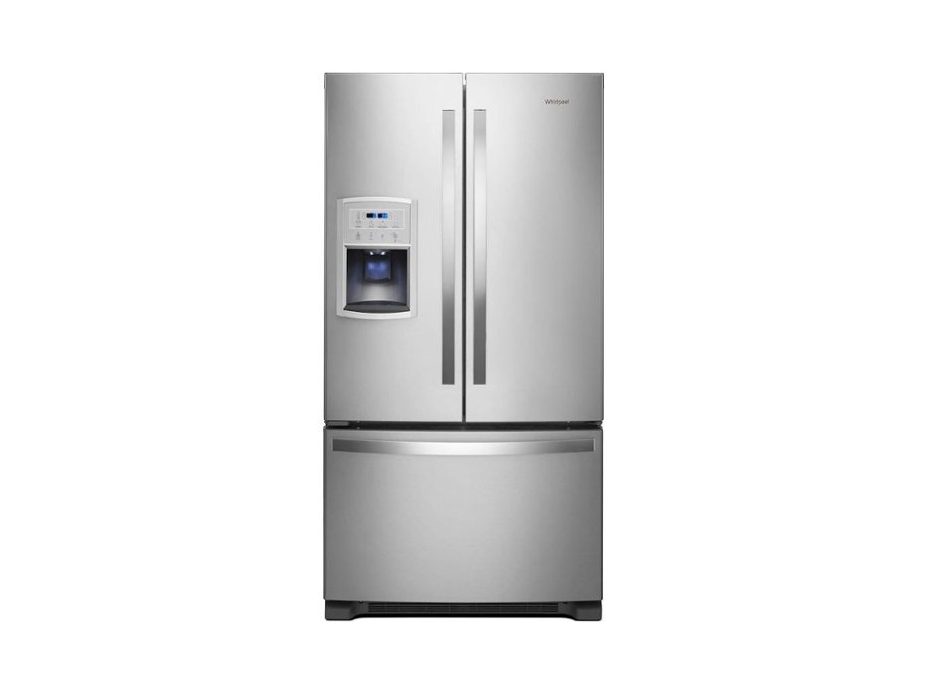 The Whirlpool - 19.7 Cu. Ft. French Door Counter-Depth Refrigerator with its doors closed.