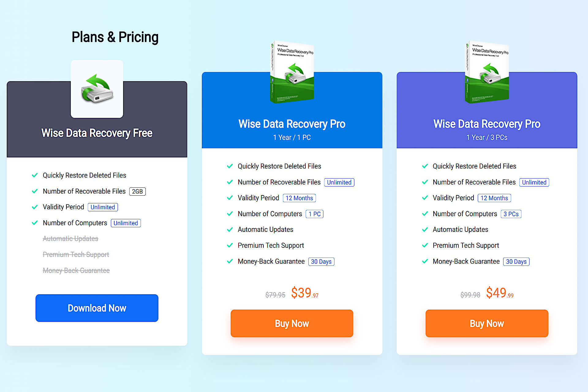 Wise Data Recovery Pro has free and paid versions.