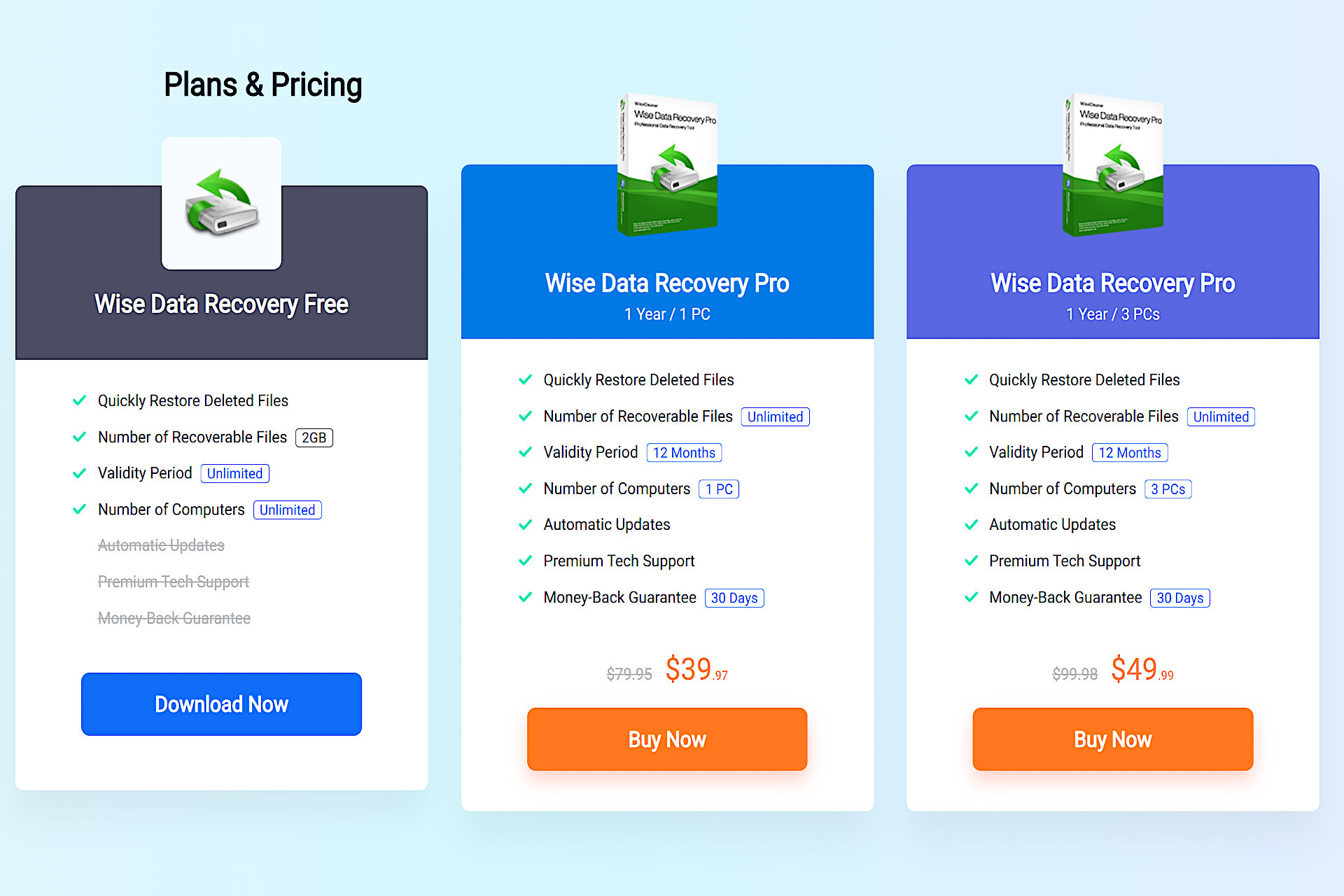 Wise Data Recovery Pro에는 무료 버전과 유료 버전이 있습니다.