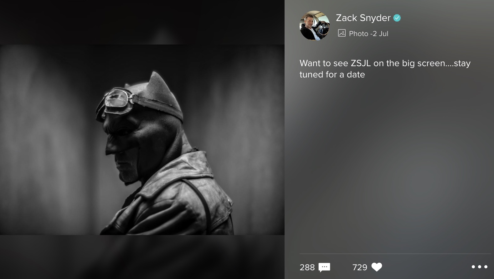 जैक स्नाइडर की एक पोस्ट पर बैटमैन का स्क्रीनग्रैब।