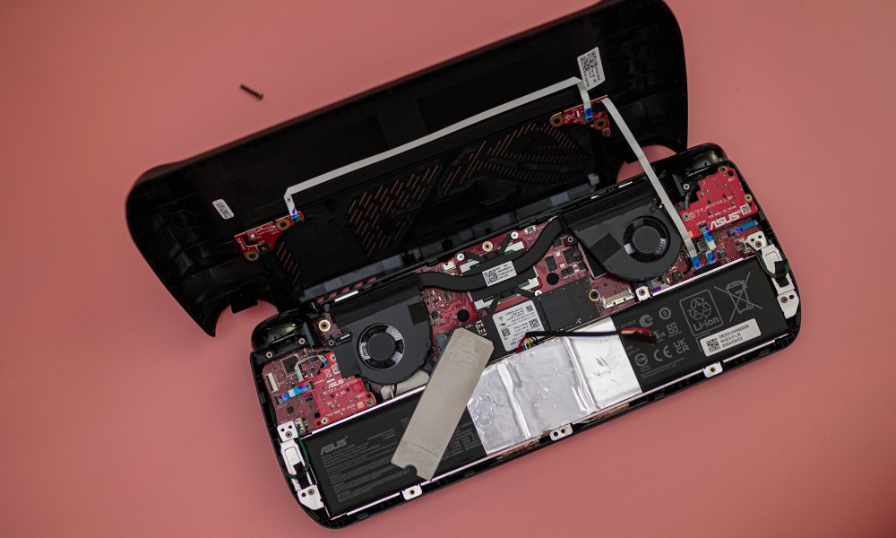 The ROG Ally X with the back shell removed.