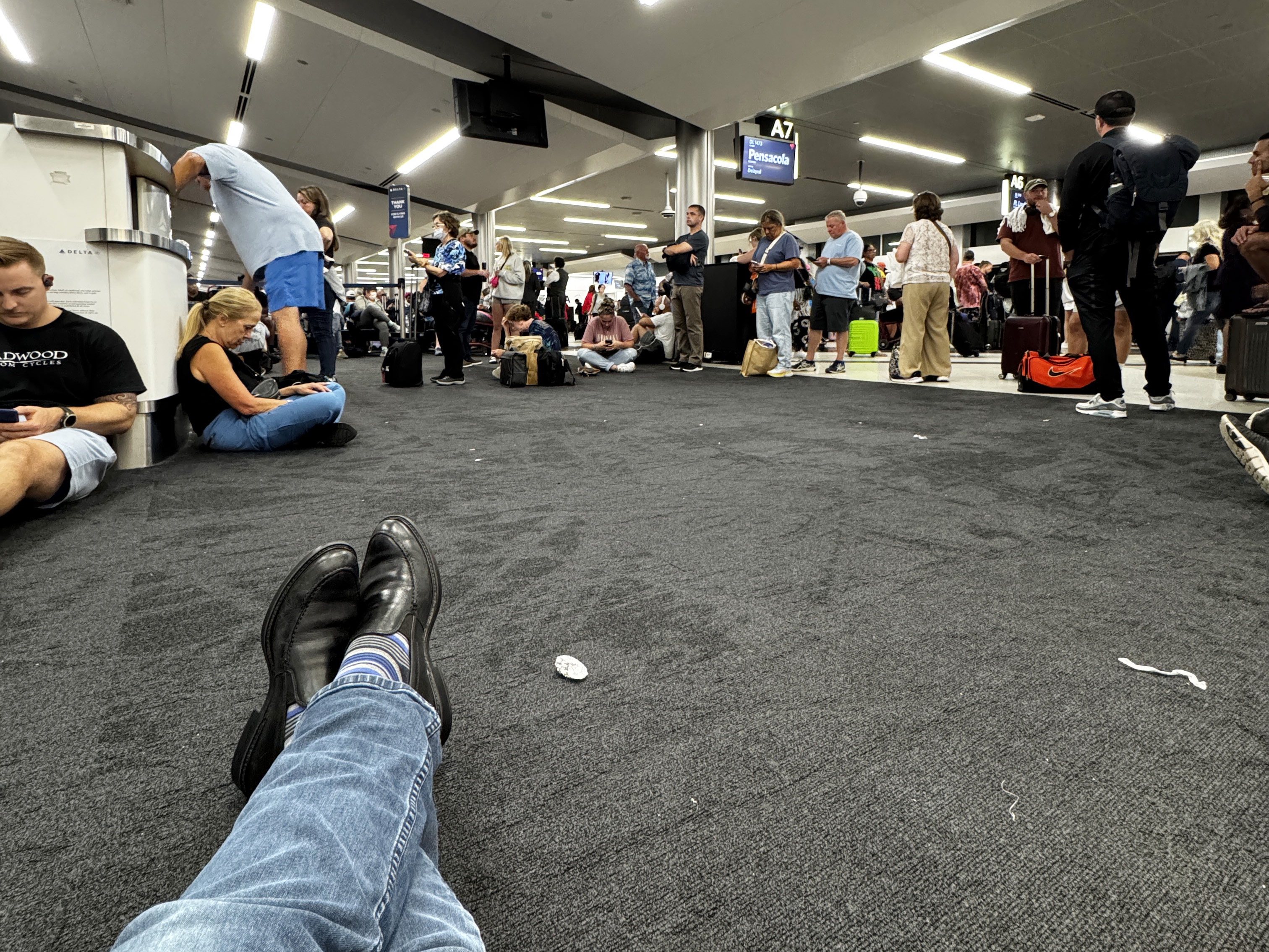 The scene from Gate A7 at Atlanta Hartsfield-Jackson International Airport late in the evening of July 21, 2024.