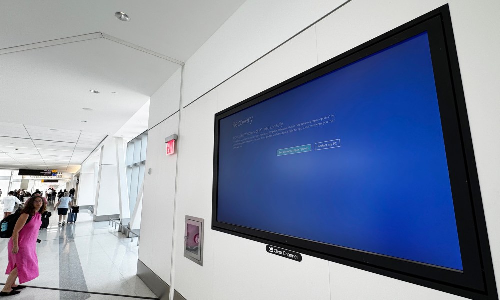 A Blue Screen of Death on a television monitor at LaGuardia Airport in New York City.