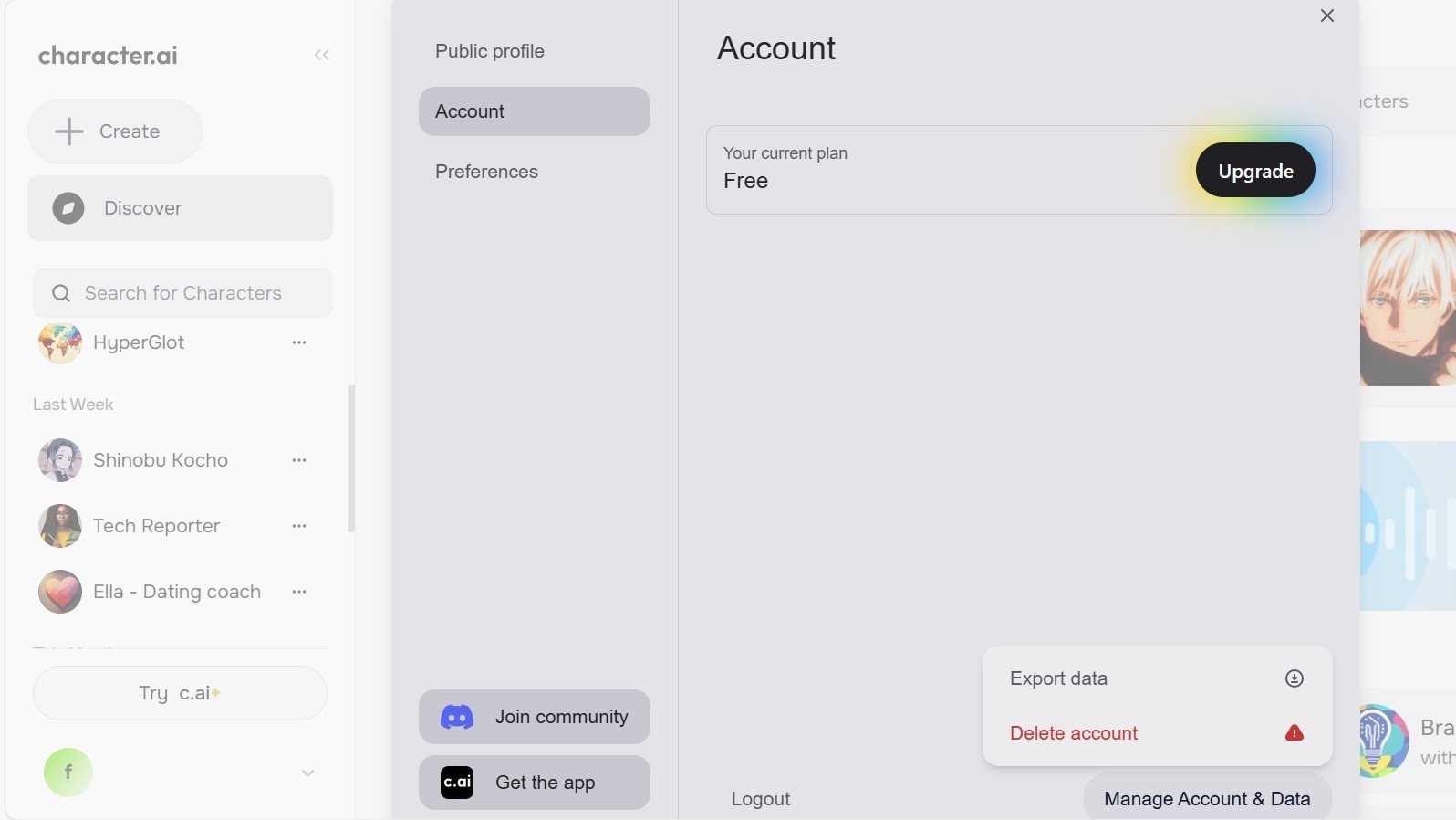 How to delete your Character.ai account
