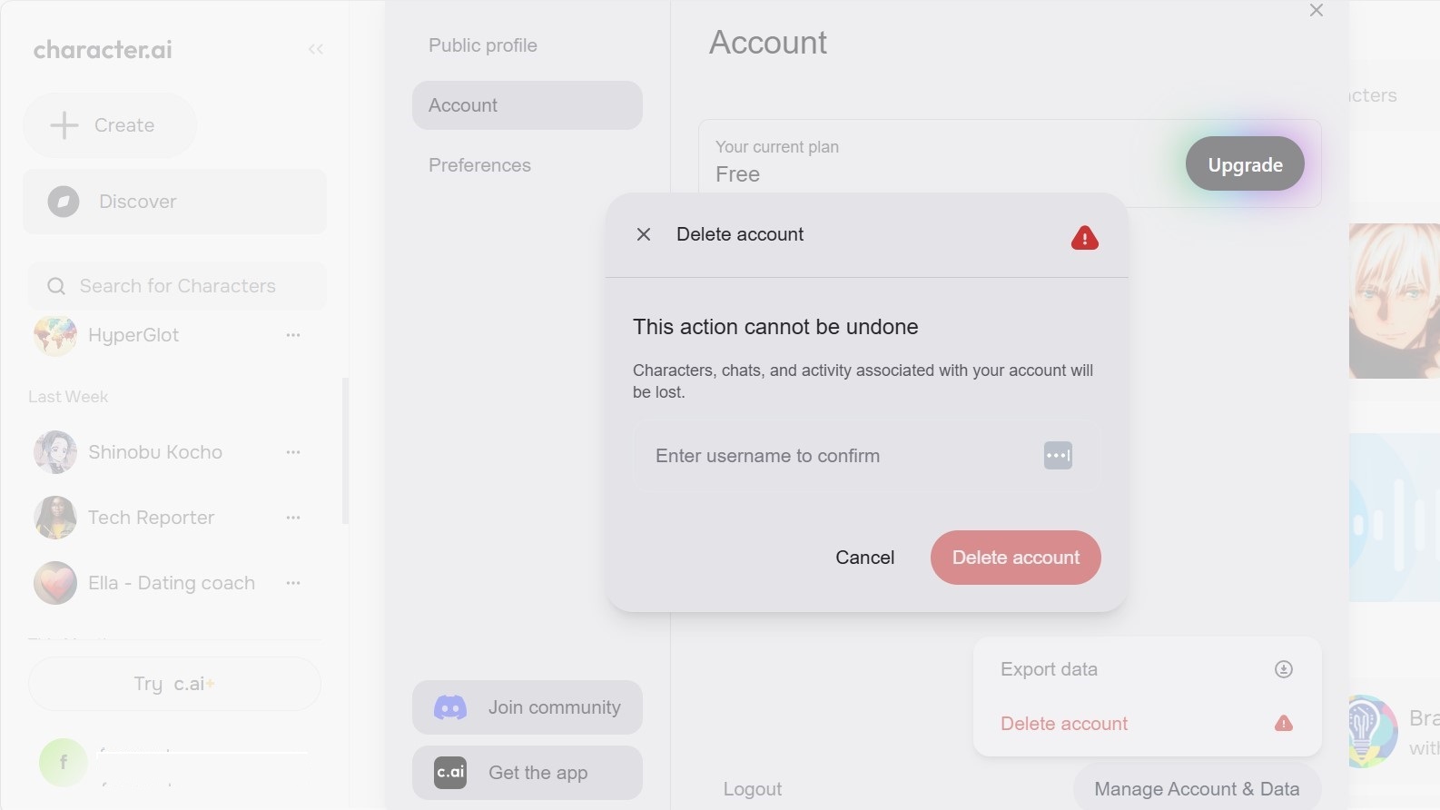 How to delete your Character.ai account