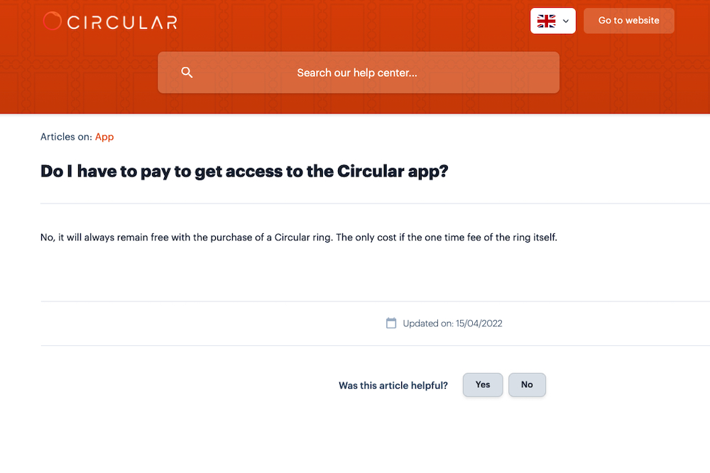 Screenshot from Circular's website with text indicating no subscription fees.