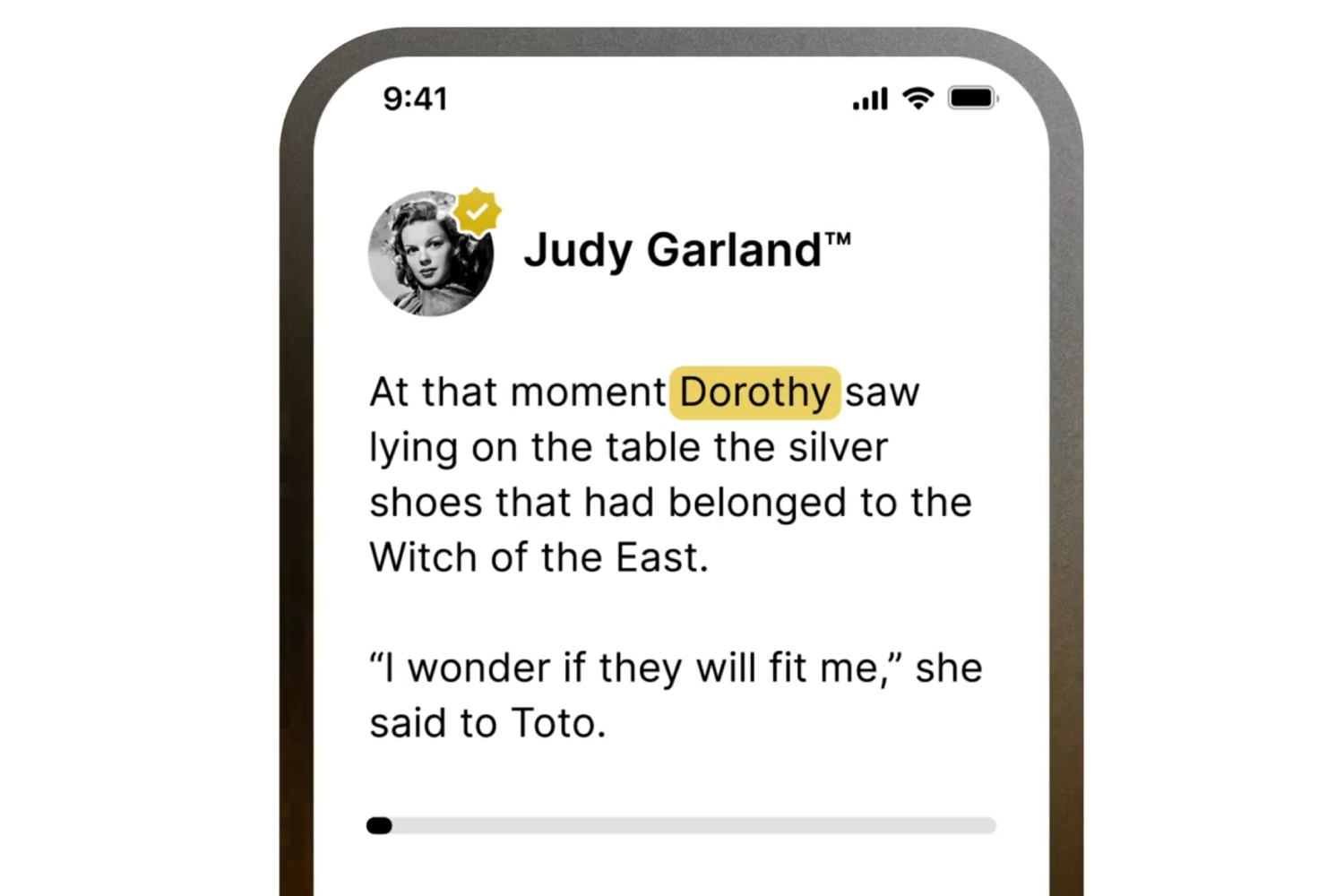 The ElevenLabs Reader app with Judy Garland reading.