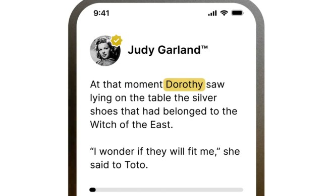 The ElevenLabs Reader app with Judy Garland reading.