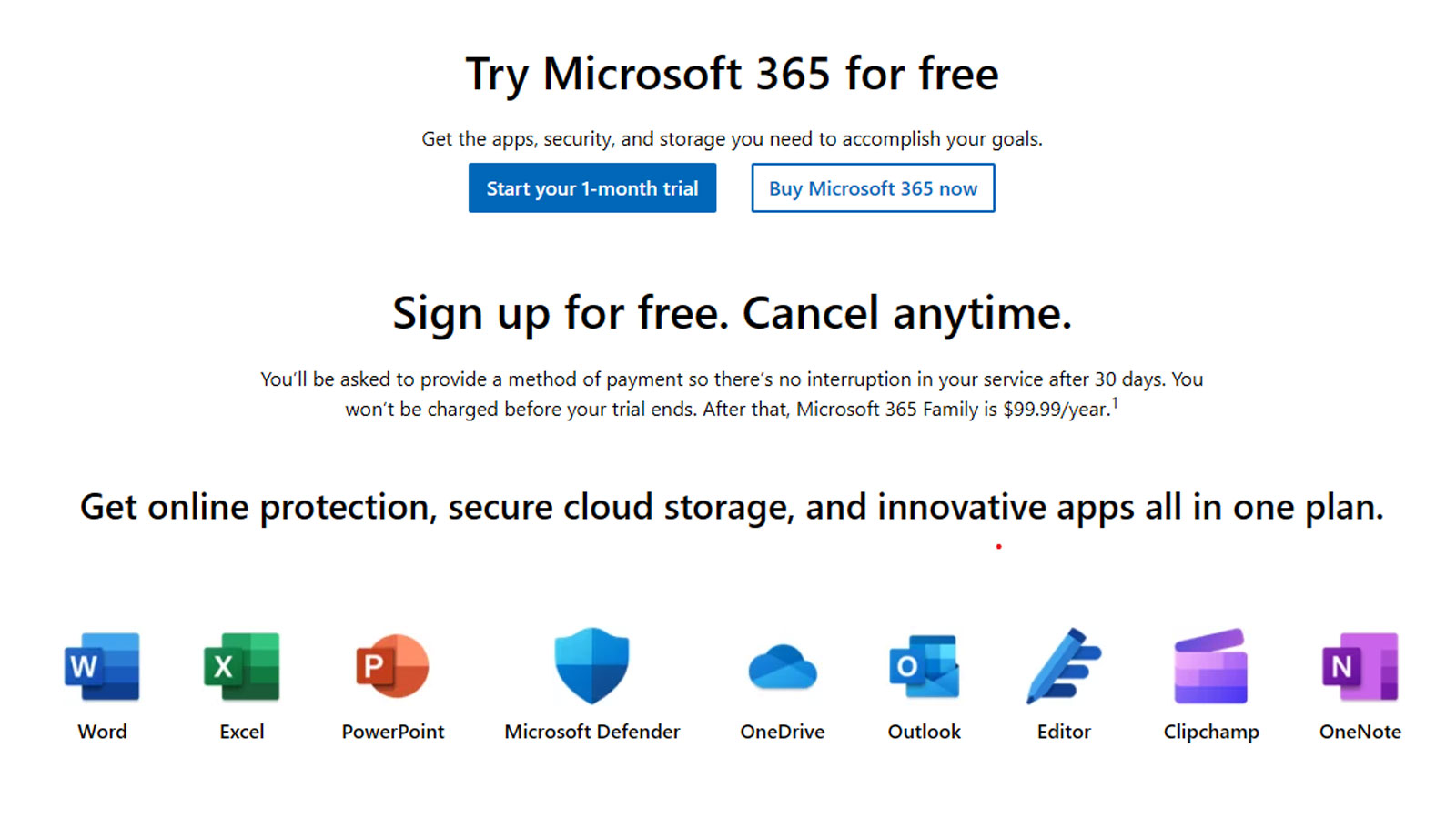 Microsoft 365 free trial.