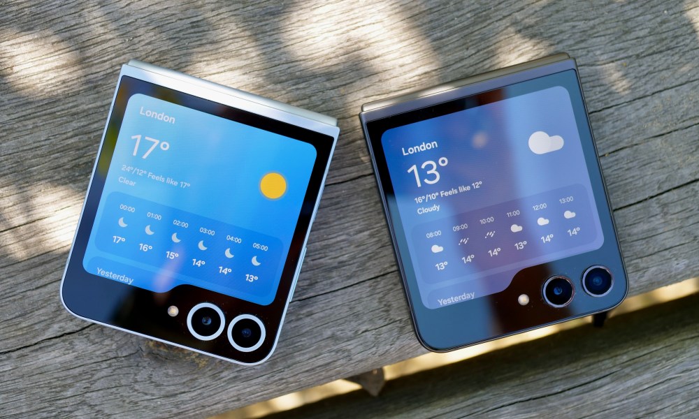 The Samsung Galaxy Z Flip 6 and Galaxy Z Flip 5's weather apps.