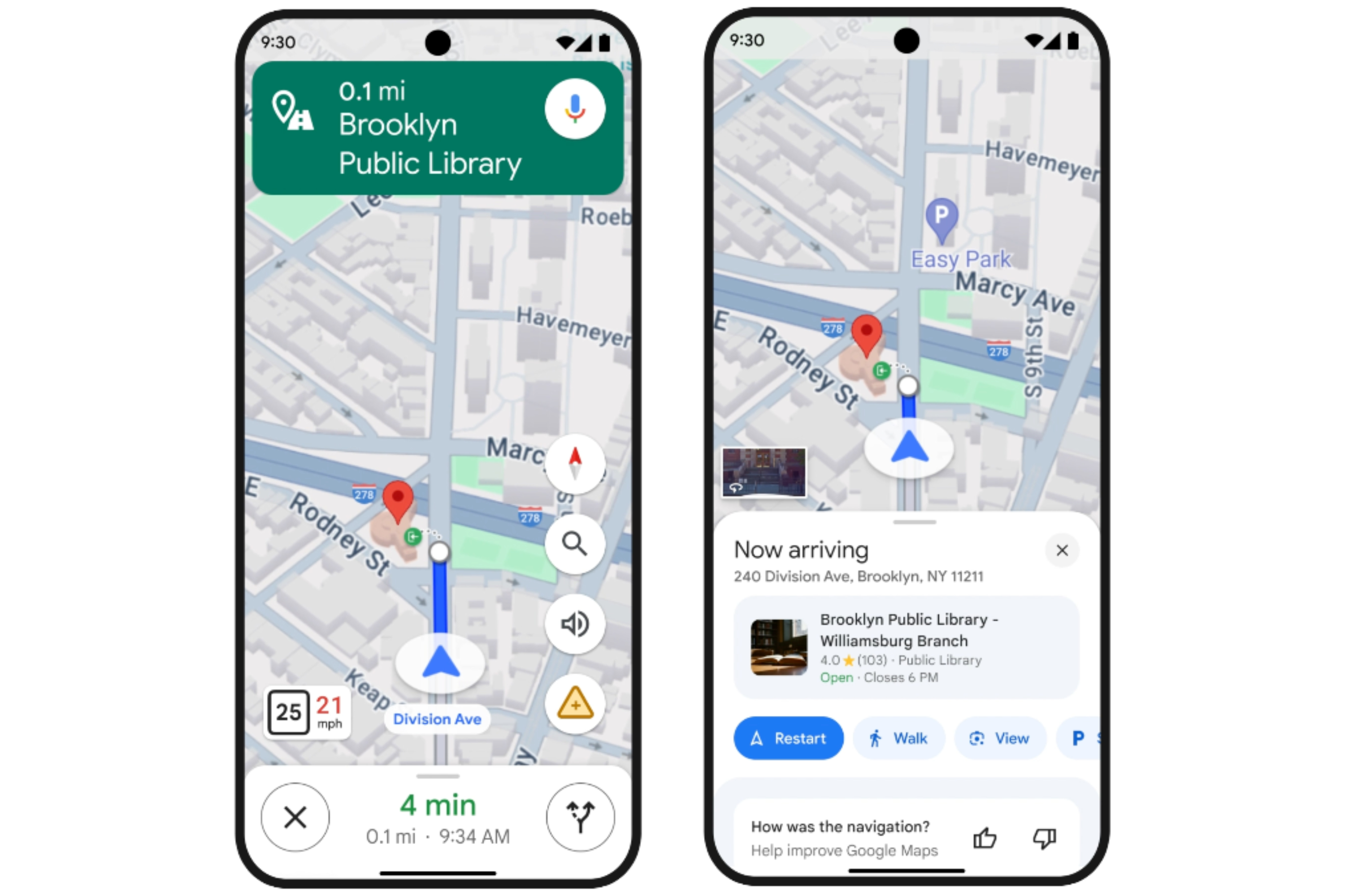 Nouvelle interface utilisateur dans Google Maps lorsque vous approchez de votre destination.