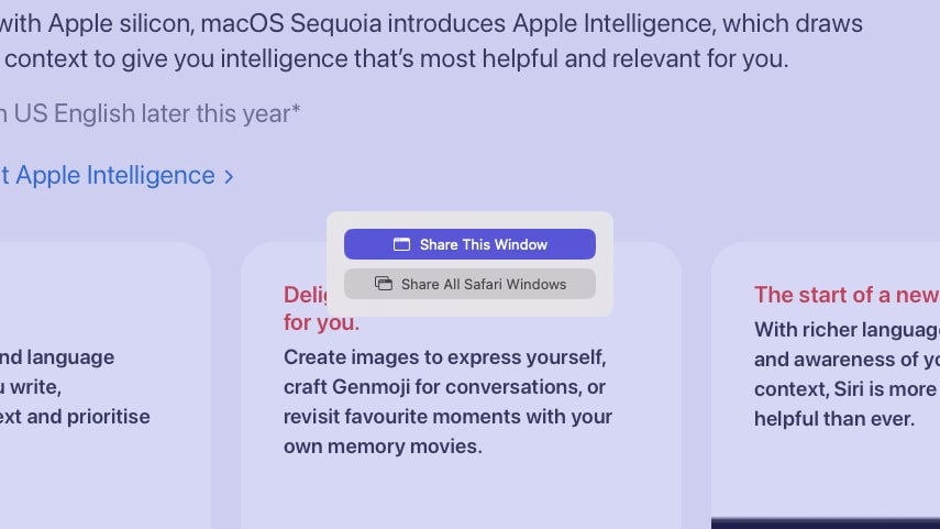 The presenter preview FaceTime feature in macOS Sequoia.