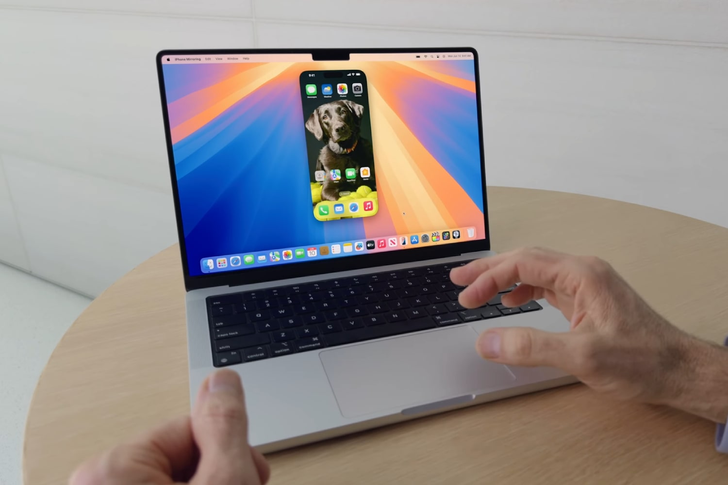 The iPhone Mirroring feature from macOS Sequoia being demonstrated at the Worldwide Developers Conference (WWDC) 2024.
