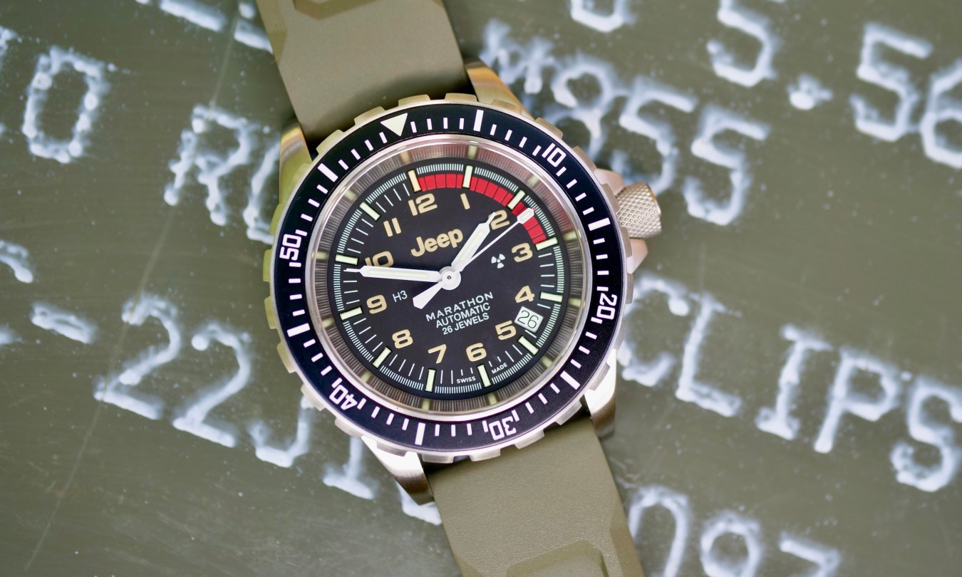 The Marathon 41mm Jeep Rubicon GSAR's dial.