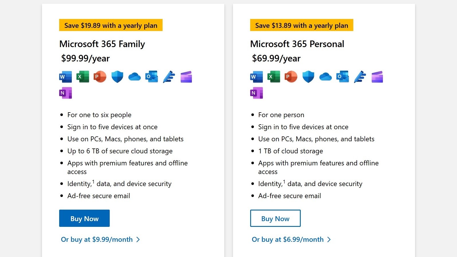 Tarifs Microsoft Office Famille.