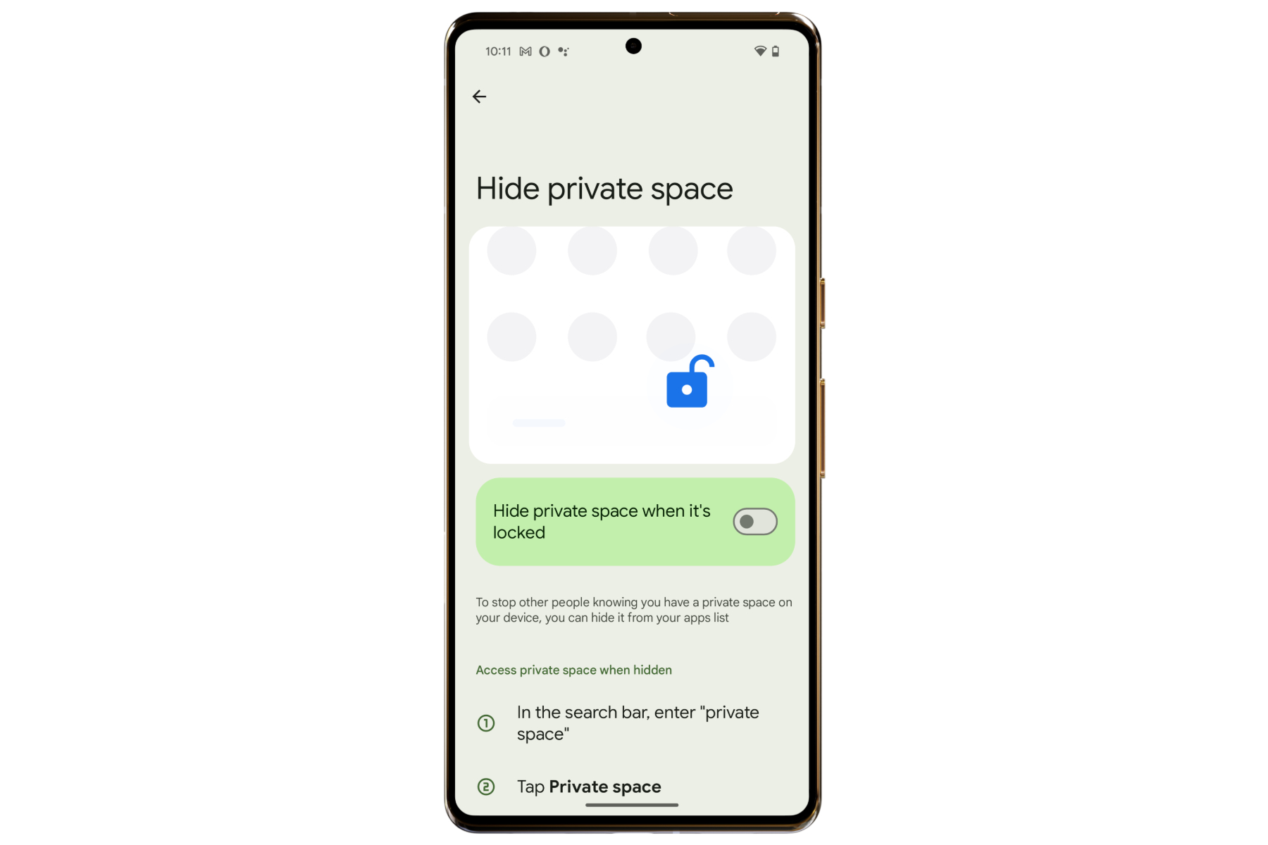 Activation de l'espace privé sur Android 15