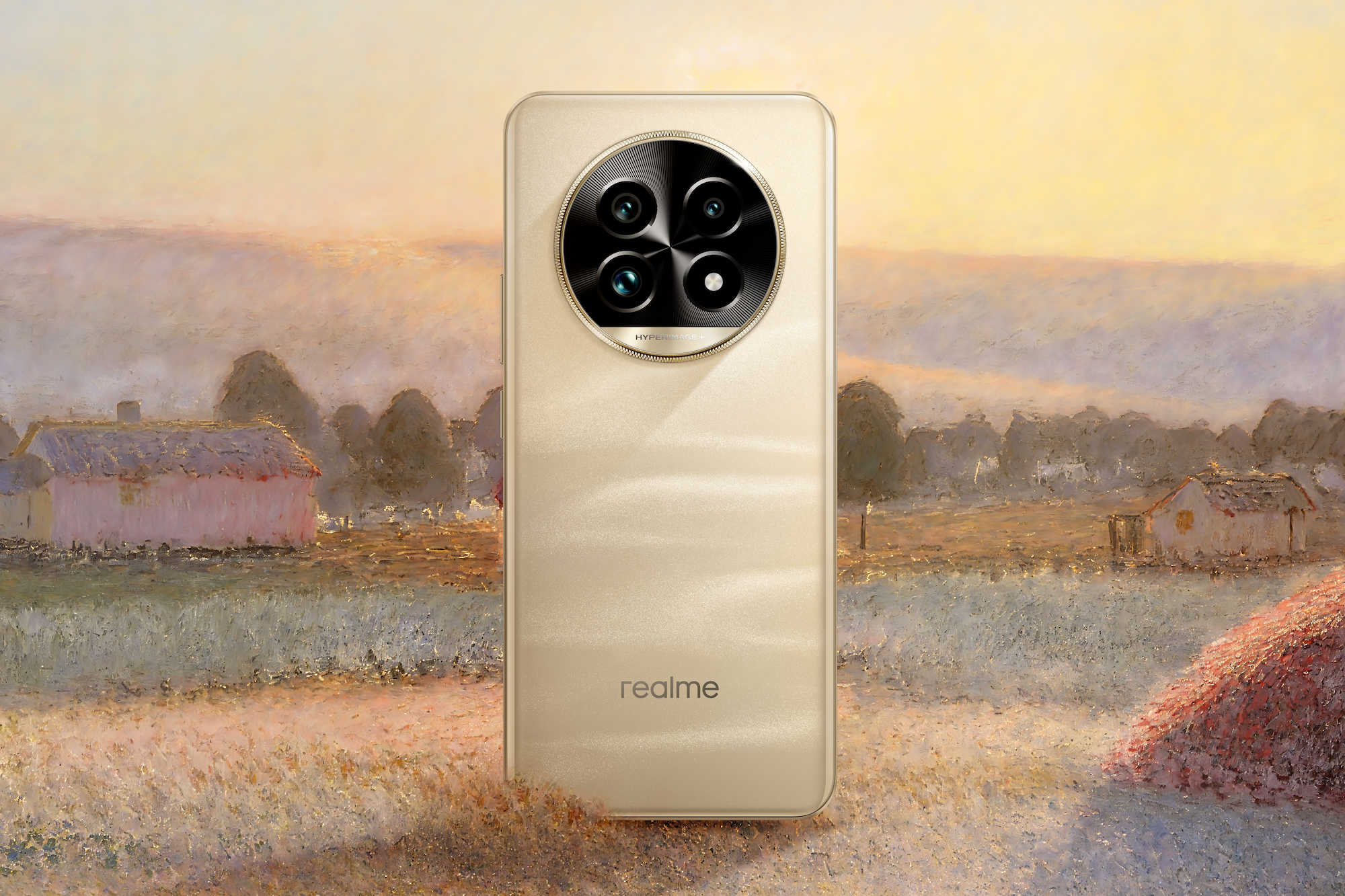 Un render del Realme 13 Pro en Monet Gold.