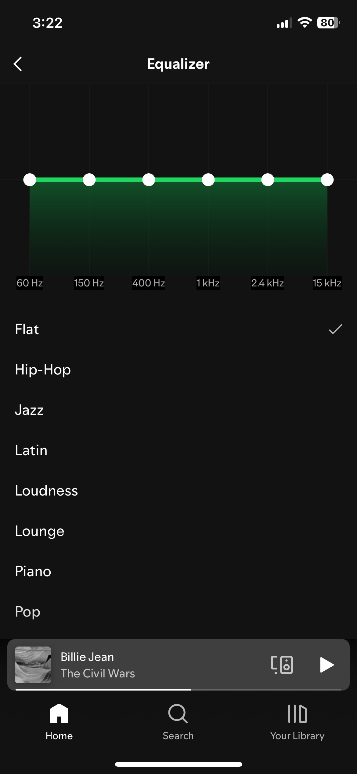 El ecualizador multibanda en la aplicación Spotify para iOS.